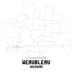 Weaubleau Missouri. US street map with black and white lines.