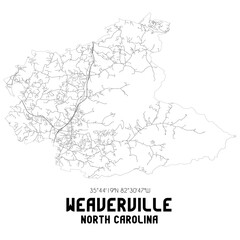 Weaverville North Carolina. US street map with black and white lines.