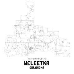 Weleetka Oklahoma. US street map with black and white lines.