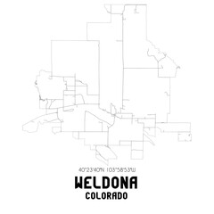 Weldona Colorado. US street map with black and white lines.