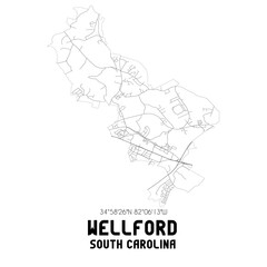 Wellford South Carolina. US street map with black and white lines.
