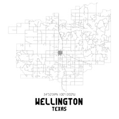 Wellington Texas. US street map with black and white lines.