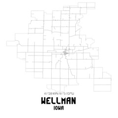 Wellman Iowa. US street map with black and white lines.