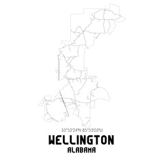 Wellington Alabama. US street map with black and white lines.
