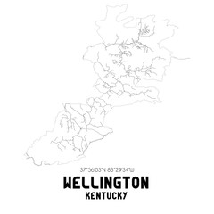 Wellington Kentucky. US street map with black and white lines.