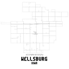 Wellsburg Iowa. US street map with black and white lines.