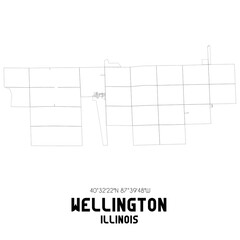 Wellington Illinois. US street map with black and white lines.