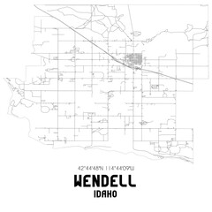 Wendell Idaho. US street map with black and white lines.