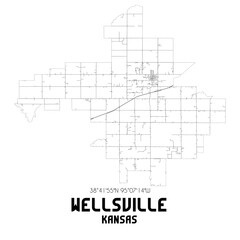 Wellsville Kansas. US street map with black and white lines.