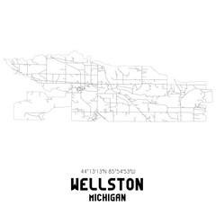 Wellston Michigan. US street map with black and white lines.
