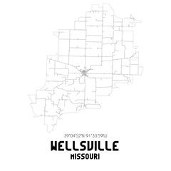 Wellsville Missouri. US street map with black and white lines.