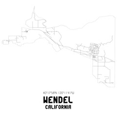 Wendel California. US street map with black and white lines.