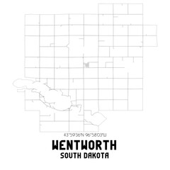 Wentworth South Dakota. US street map with black and white lines.