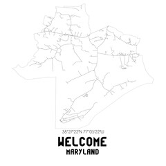 Welcome Maryland. US street map with black and white lines.