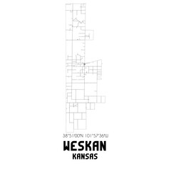 Weskan Kansas. US street map with black and white lines.