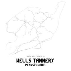 Wells Tannery Pennsylvania. US street map with black and white lines.