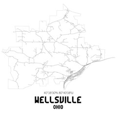 Wellsville Ohio. US street map with black and white lines.