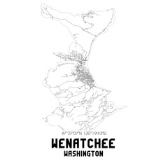 Fototapeta na wymiar Wenatchee Washington. US street map with black and white lines.