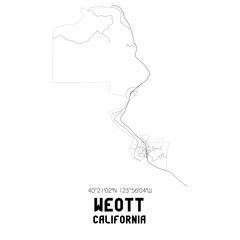 Weott California. US street map with black and white lines.