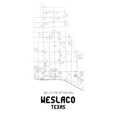 Weslaco Texas. US street map with black and white lines.