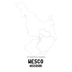 Wesco Missouri. US street map with black and white lines.