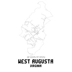 West Augusta Virginia. US street map with black and white lines.