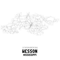 Wesson Mississippi. US street map with black and white lines.