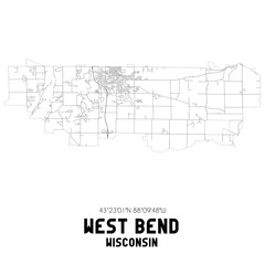 West Bend Wisconsin. US street map with black and white lines.