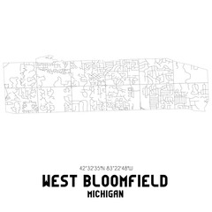 West Bloomfield Michigan. US street map with black and white lines.