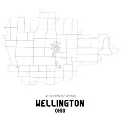 Wellington Ohio. US street map with black and white lines.