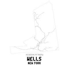 Wells New York. US street map with black and white lines.