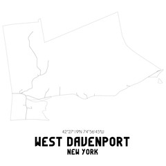 West Davenport New York. US street map with black and white lines.
