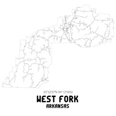 West Fork Arkansas. US street map with black and white lines.