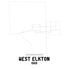 West Elkton Ohio. US street map with black and white lines.