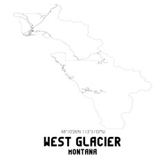 West Glacier Montana. US street map with black and white lines.