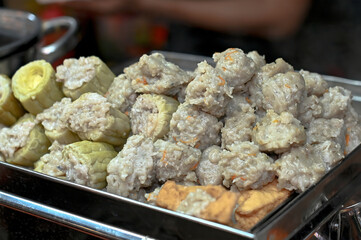 Siomay (also Somai), Indonesian steamed mackerel with bitter melon and tofu served with peanut sauce