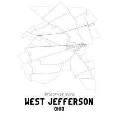 West Jefferson Ohio. US street map with black and white lines.