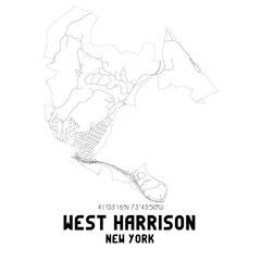 West Harrison New York. US street map with black and white lines.