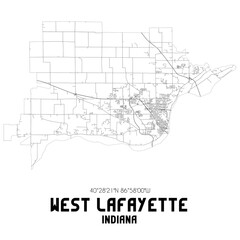 West Lafayette Indiana. US street map with black and white lines.