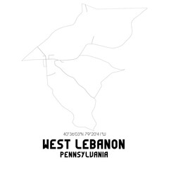 West Lebanon Pennsylvania. US street map with black and white lines.