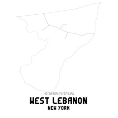 West Lebanon New York. US street map with black and white lines.