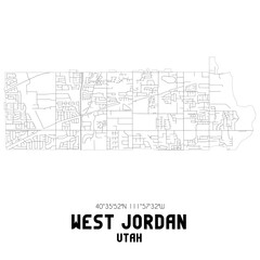 West Jordan Utah. US street map with black and white lines.