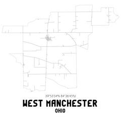 West Manchester Ohio. US street map with black and white lines.