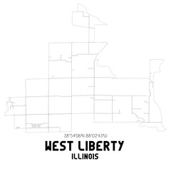 West Liberty Illinois. US street map with black and white lines.