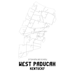 West Paducah Kentucky. US street map with black and white lines.