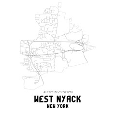 West Nyack New York. US street map with black and white lines.