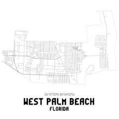 West Palm Beach Florida. US street map with black and white lines.