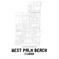 West Palm Beach Florida. US street map with black and white lines.