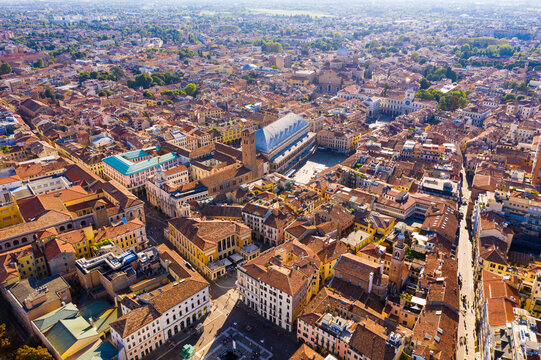 Panoramic aerial view of Padua cityscape with buildings and streets, Italy