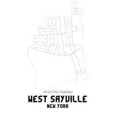 West Sayville New York. US street map with black and white lines.